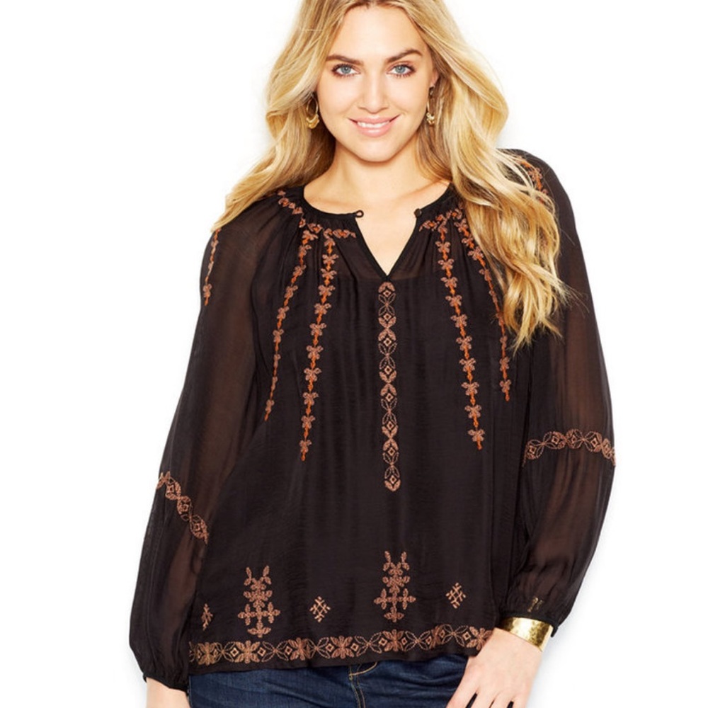 Lucky Brand NWT Sheer Mesh Embroidered Peasant Tunic Size S